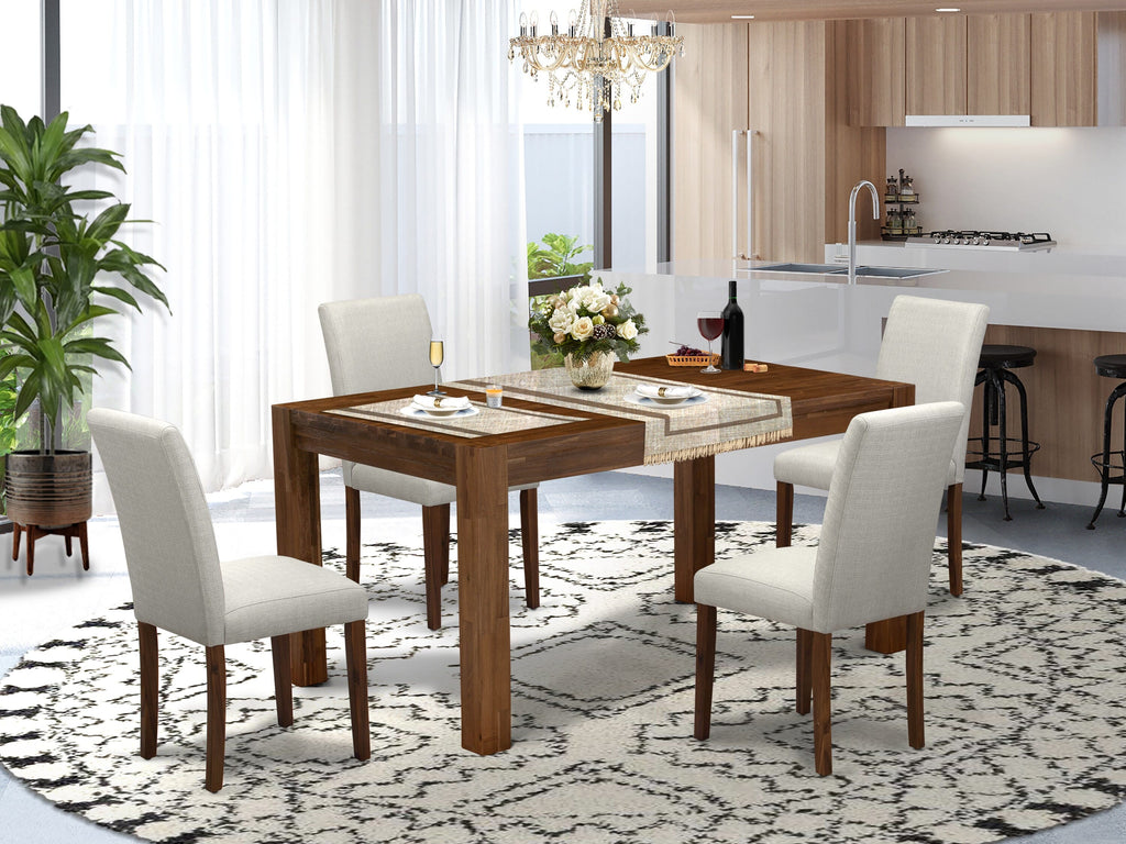5-Piece Rustic Dining Set CNAB5-I9-7N with Rectangular Wood Table & Grey Parson Chairs, Walnut Finish