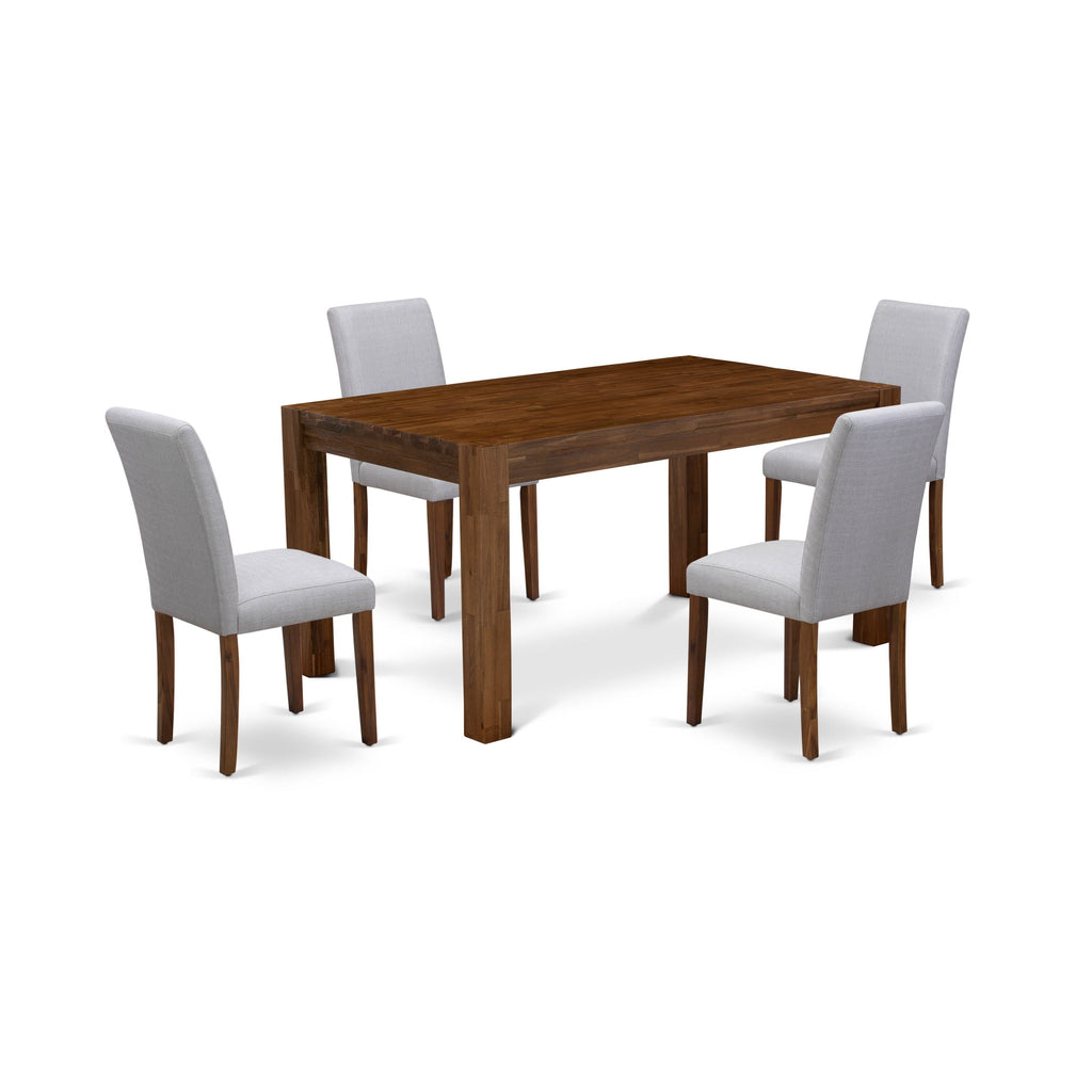 5-Piece Rustic Dining Set CNAB5-I9-7N with Rectangular Wood Table & Grey Parson Chairs, Walnut Finish