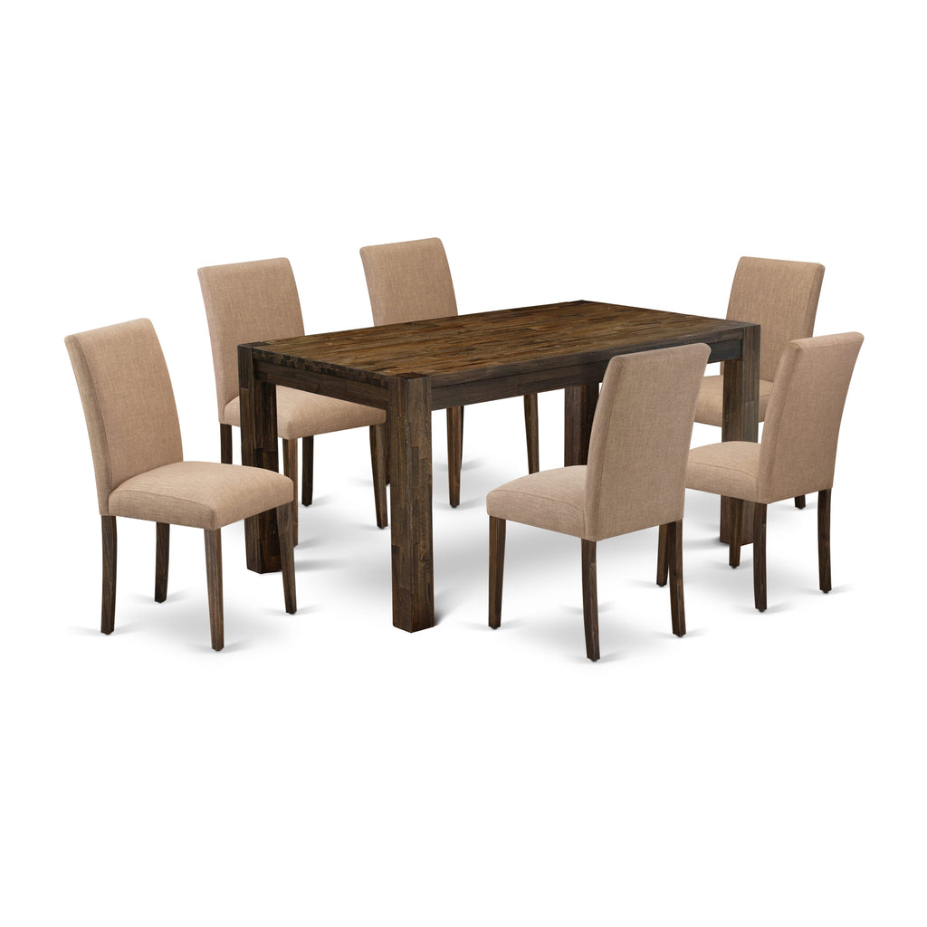 CNAB7-VD-K8 7-Piece Rustic Dining Ensemble Featuring Rectangular Table & Fabric Chairs, Jacobean Finish