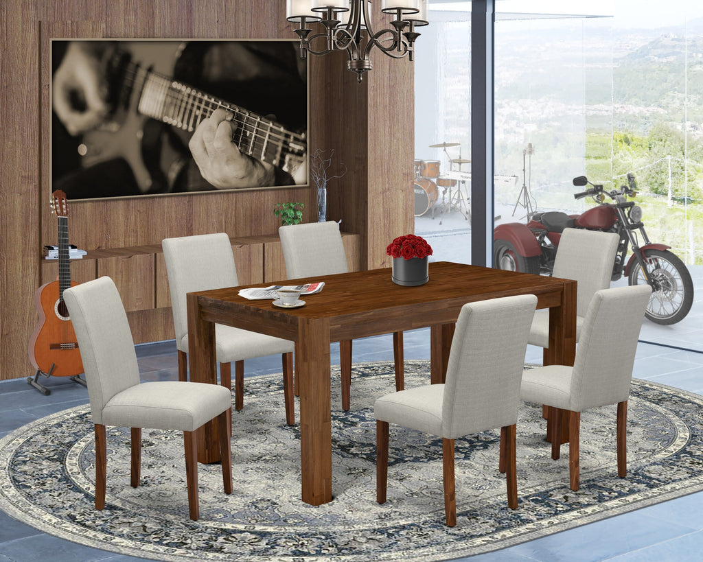 CNAB7-IQ-KB 7-Piece Rustic Kitchen Ensemble with Walnut Table & Upholstered Grey Chairs