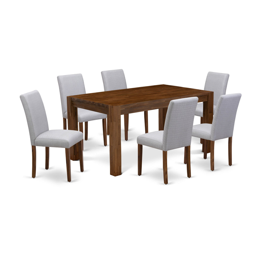 CNAB7-IQ-KB 7-Piece Rustic Kitchen Ensemble with Walnut Table & Upholstered Grey Chairs
