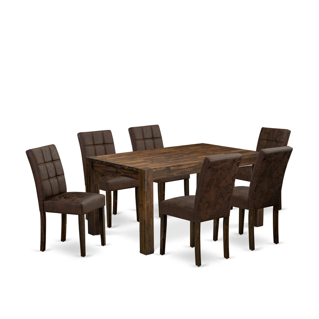 CNAS7-J5-UQB Elegant 7-Piece Dining Ensemble with Distressed Jacobean Table and Modern Faux Leather Chairs Set