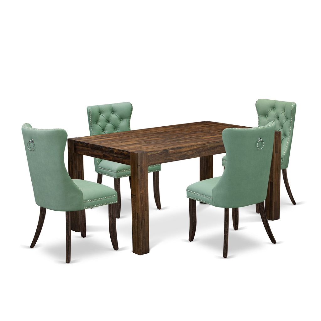 CNDA5-AY-JU3 5-Piece Rustic Wood Dining Set with Rectangle Table & 4 Parsons Chairs