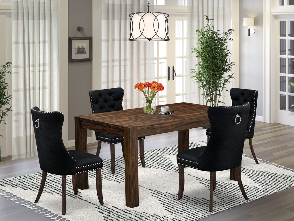 CNDA5-U1-DO5 Rustic Wood Dining Set Rectangular Table & Padded Chairs in Jacobean Finish, 5pc 36x60