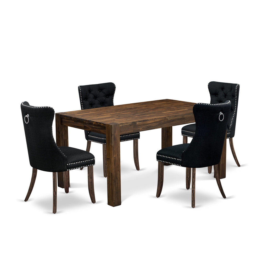 CNDA5-U1-DO5 Rustic Wood Dining Set Rectangular Table & Padded Chairs in Jacobean Finish, 5pc 36x60