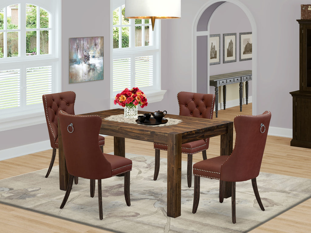 CNDA5-T9-9ZK 5-Piece Set with 36x60 Rustic Table & 4 Distressed Jacobean Fabric Chairs