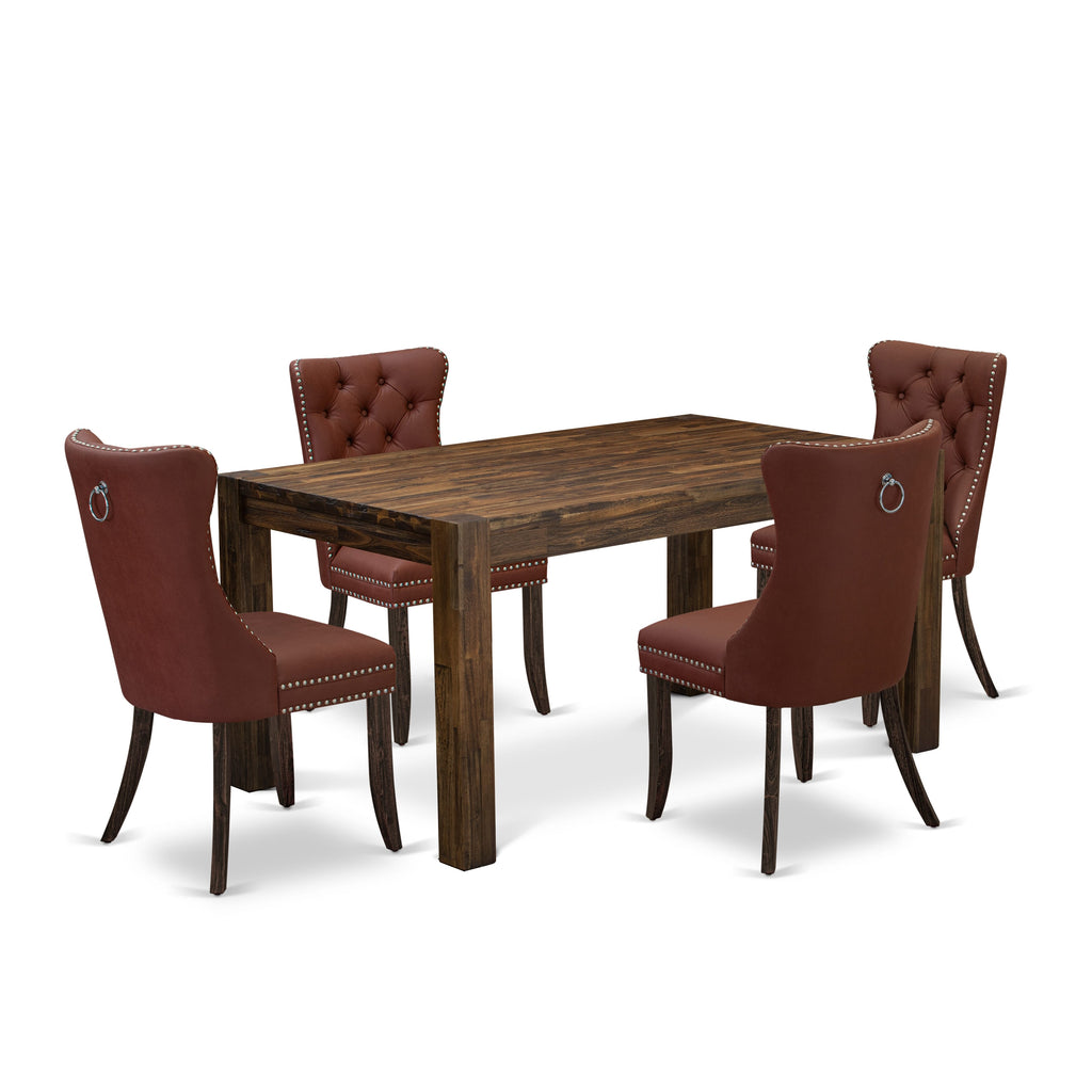 CNDA5-T9-9ZK 5-Piece Set with 36x60 Rustic Table & 4 Distressed Jacobean Fabric Chairs