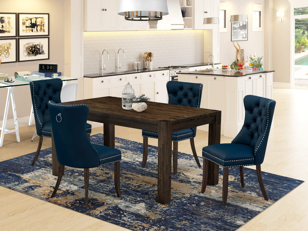 CNDA5-2O-MTJ 5 Piece Distressed Jacobean Dining Ensemble with Rustic Table & Upholstered Chairs, 36x60
