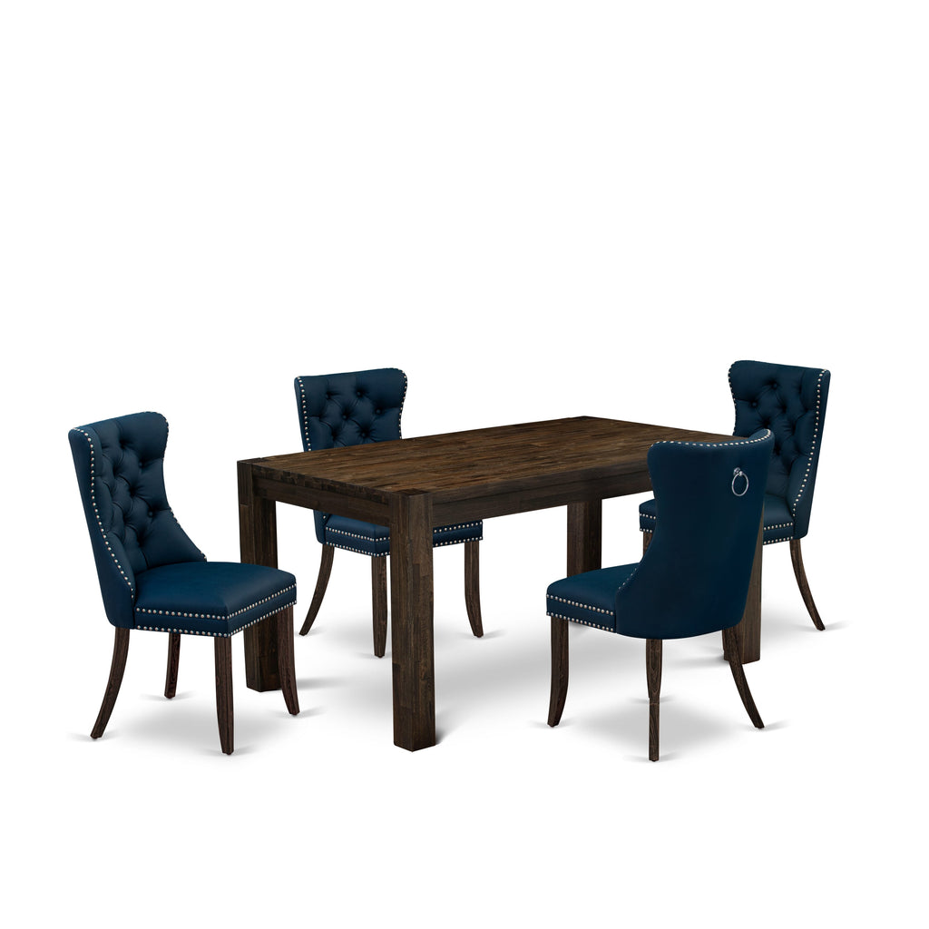 CNDA5-2O-MTJ 5 Piece Distressed Jacobean Dining Ensemble with Rustic Table & Upholstered Chairs, 36x60