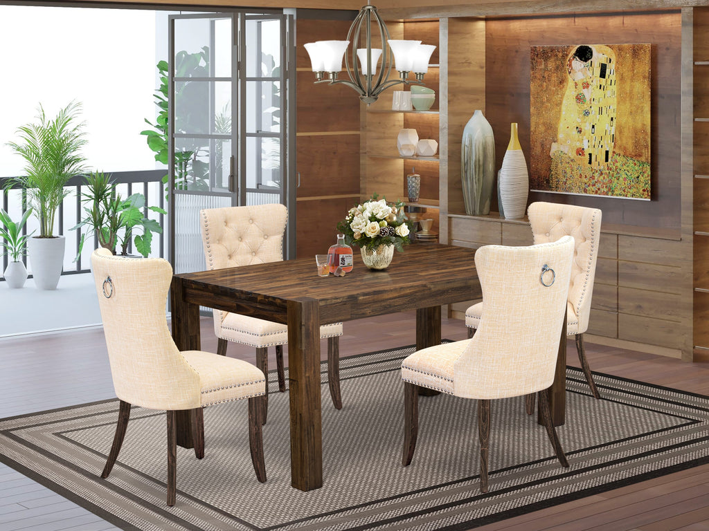 CNDA5-NL-4N6 5-Piece Rustic Wood Dining Ensemble with Rectangular Table & 4 Sturdy Upholstered Chairs