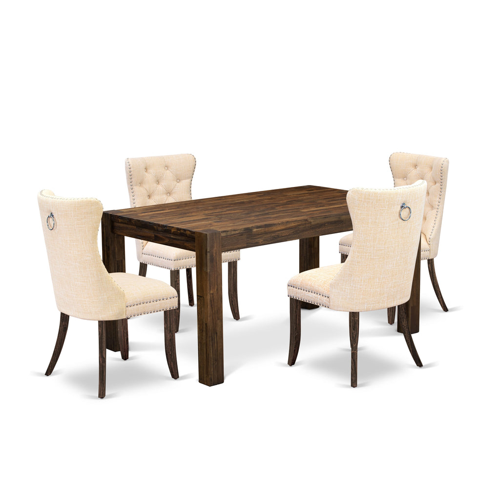 CNDA5-NL-4N6 5-Piece Rustic Wood Dining Ensemble with Rectangular Table & 4 Sturdy Upholstered Chairs