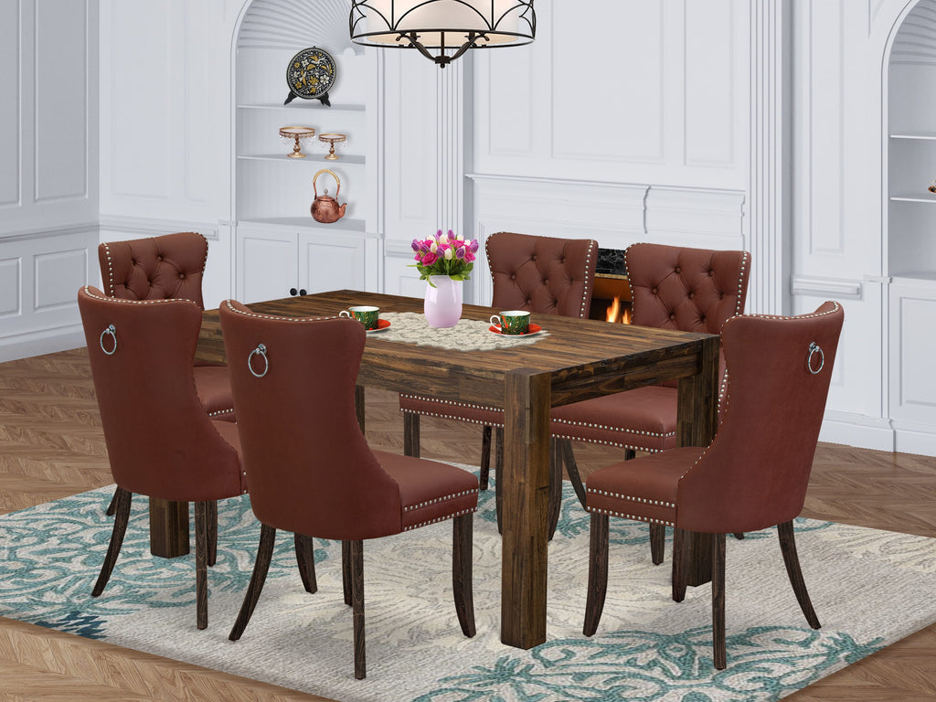 CNDA7-78-5YS 7-Piece Dining Set Elegant Rustic Table with 6 Stylish Parson Chairs, 36x60, Jacobean Finish