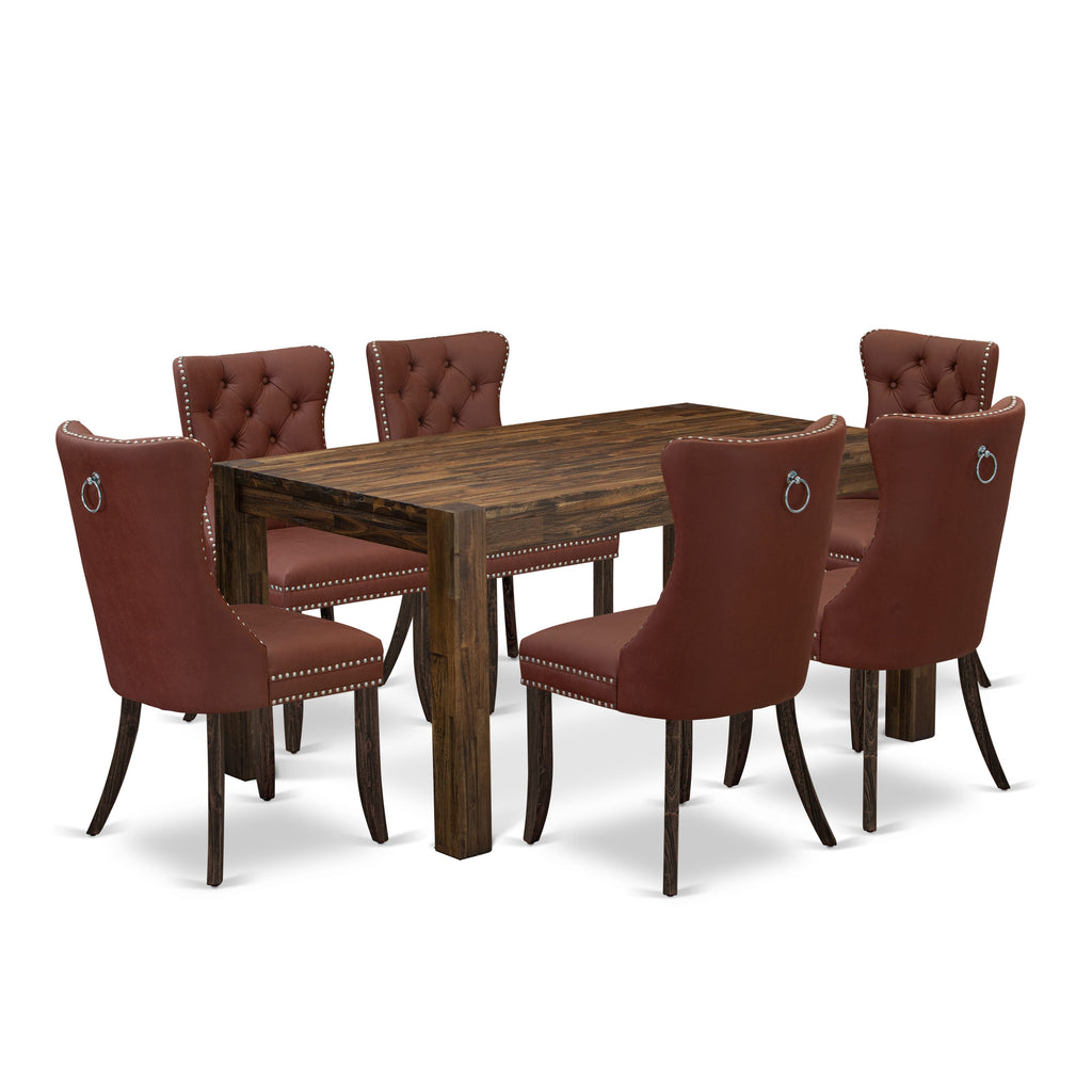 CNDA7-78-5YS 7-Piece Dining Set Elegant Rustic Table with 6 Stylish Parson Chairs, 36x60, Jacobean Finish