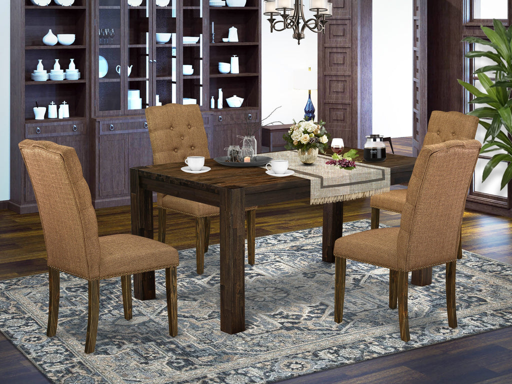 CNEL5-PX-9X Dine in Rustic Charm 5-Piece Set with 36x60 Inch Wood Table & 4 Upholstered Chairs in Jacobean