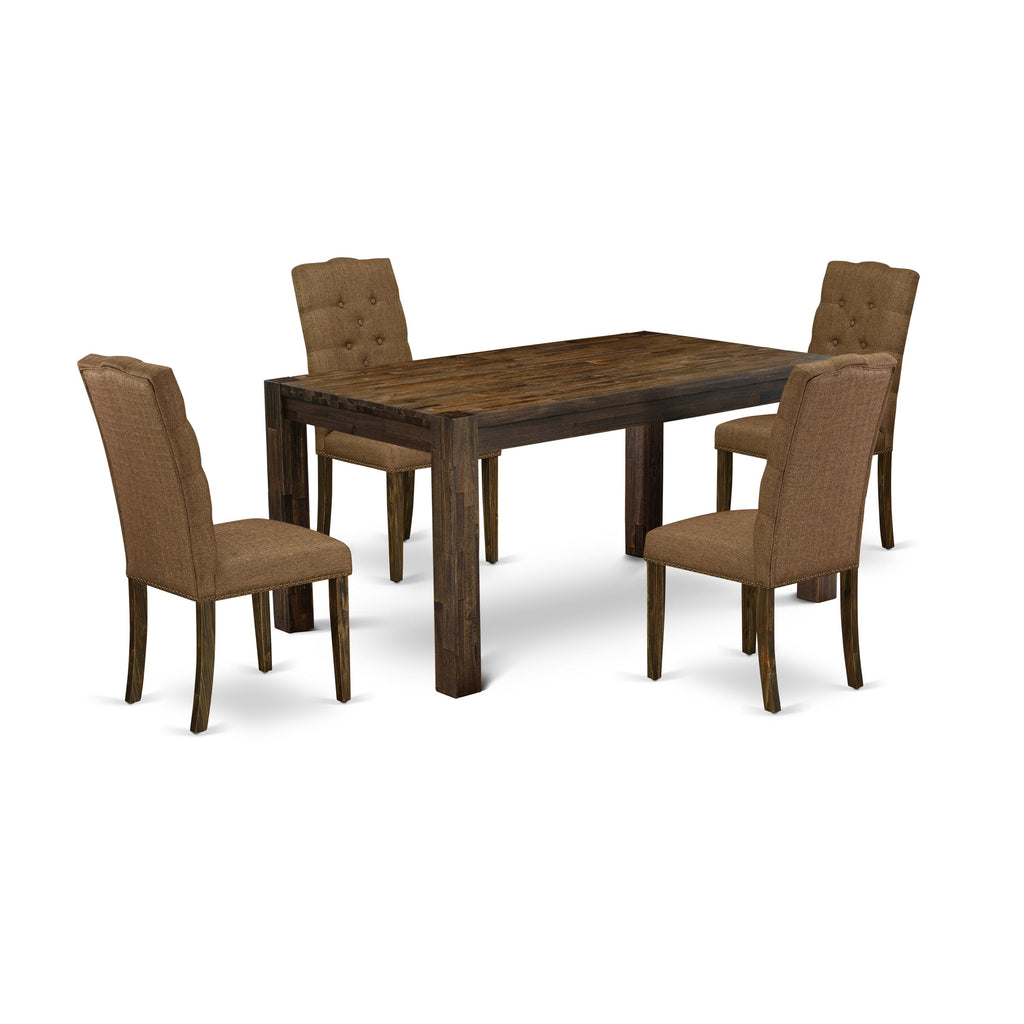 CNEL5-PX-9X Dine in Rustic Charm 5-Piece Set with 36x60 Inch Wood Table & 4 Upholstered Chairs in Jacobean