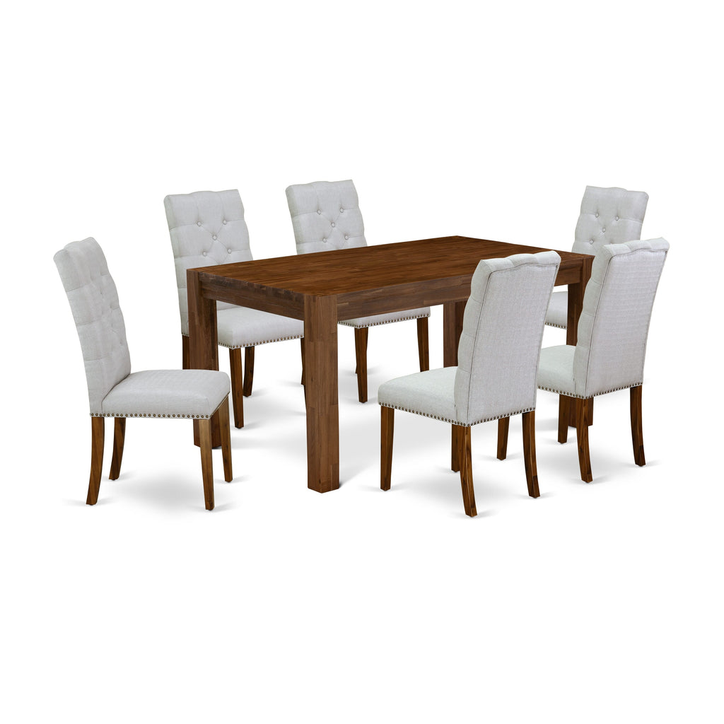CNEL7-EA-Y0 7-Piece Rectangle Dining Set with Rustic Table & 6 Grey Chairs, 36x60 Inch, Natural Finish