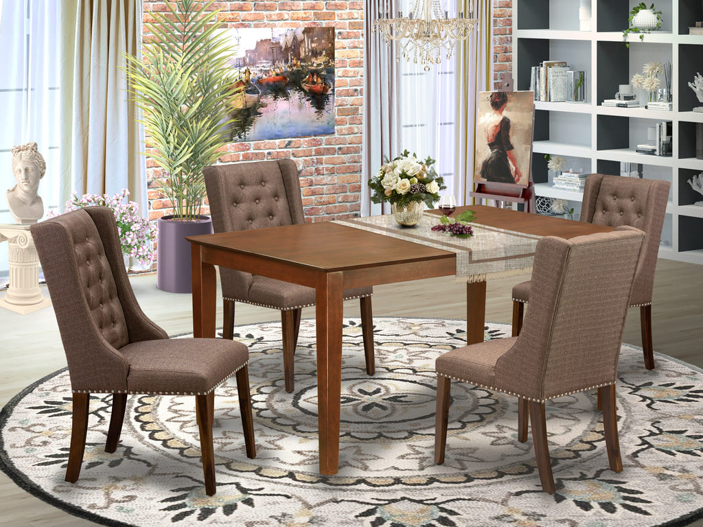 CNFO5-8C-GK 5 Piece Dining Set with Rectangle Natural Wood Table and 4 Brown Upholstered Linen Chairs, 36x60 Inch