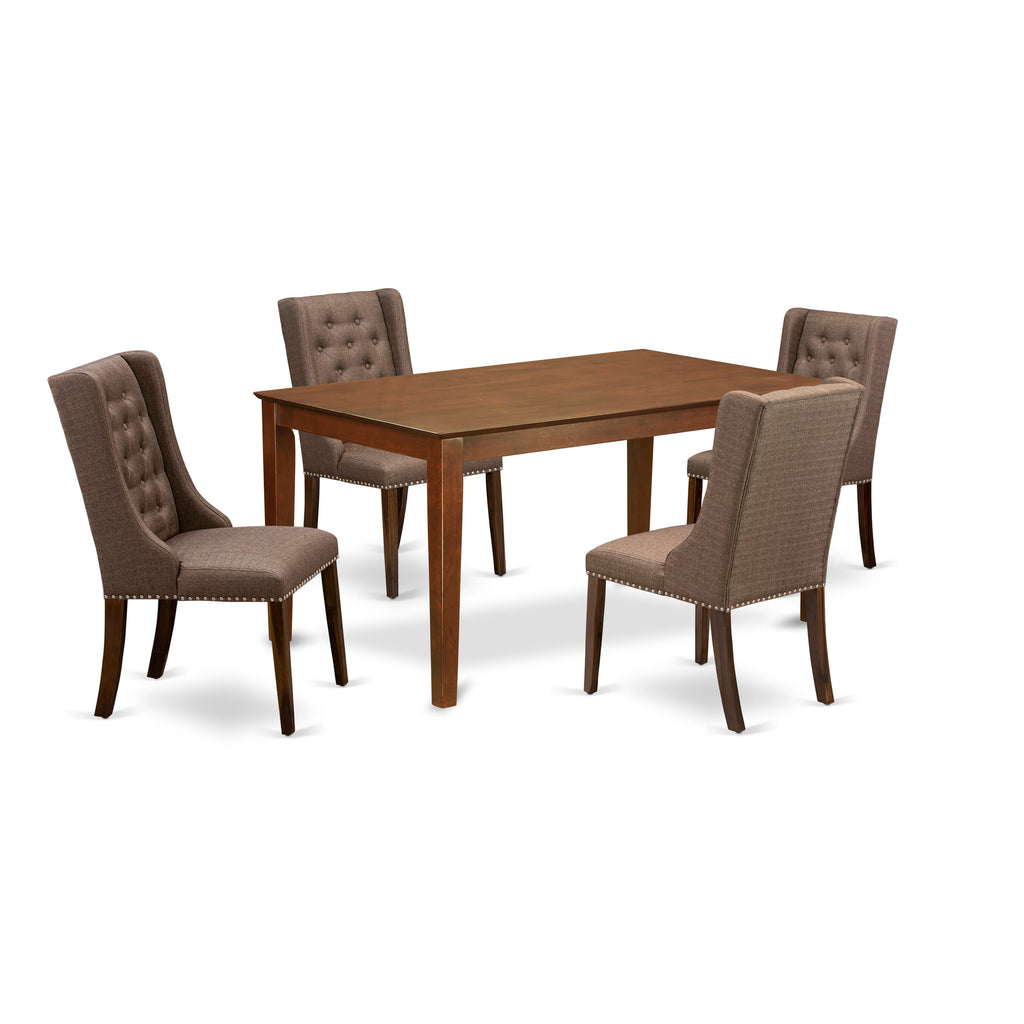 CNFO5-8C-GK 5 Piece Dining Set with Rectangle Natural Wood Table and 4 Brown Upholstered Linen Chairs, 36x60 Inch