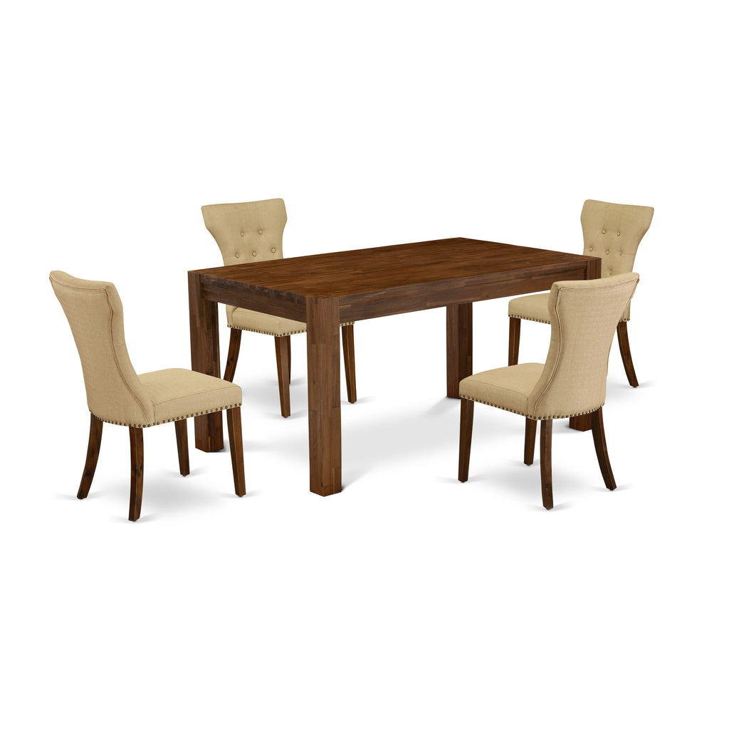 CNGA5-PW-YH 5-Piece Dining Ensemble with Rustic Rectangular Table and 4 Brown Parson Chairs