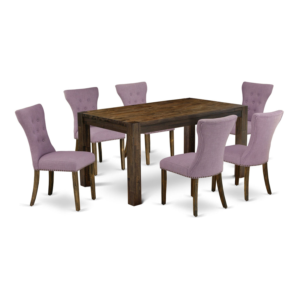 CNGA7-PY-FQ 7 Piece Dining Set with Rectangle Table and 6 Chic Linen Parsons Chairs, 36x60, Jacobean