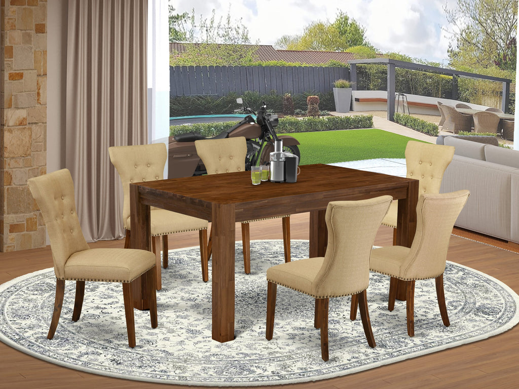 CNGA7-Z3-DR Cozy Kitchen Ensemble 7-Piece Rustic Wood Dining Set with Linen Seating in Natural Brown, Table 36x60
