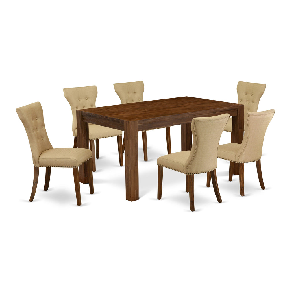 CNGA7-Z3-DR Cozy Kitchen Ensemble 7-Piece Rustic Wood Dining Set with Linen Seating in Natural Brown, Table 36x60