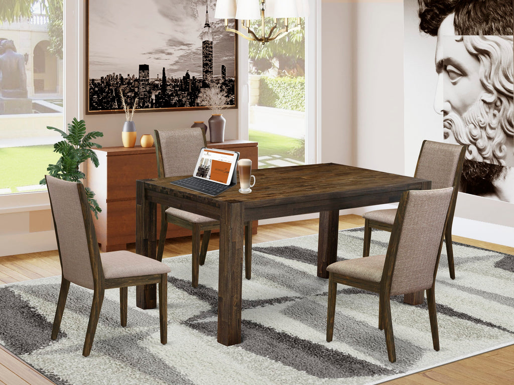 CNLA5-CH-N7 Rustic 5-Piece Dining Set Rectangular Table & 4 Khaki Parson Chairs, 36x60