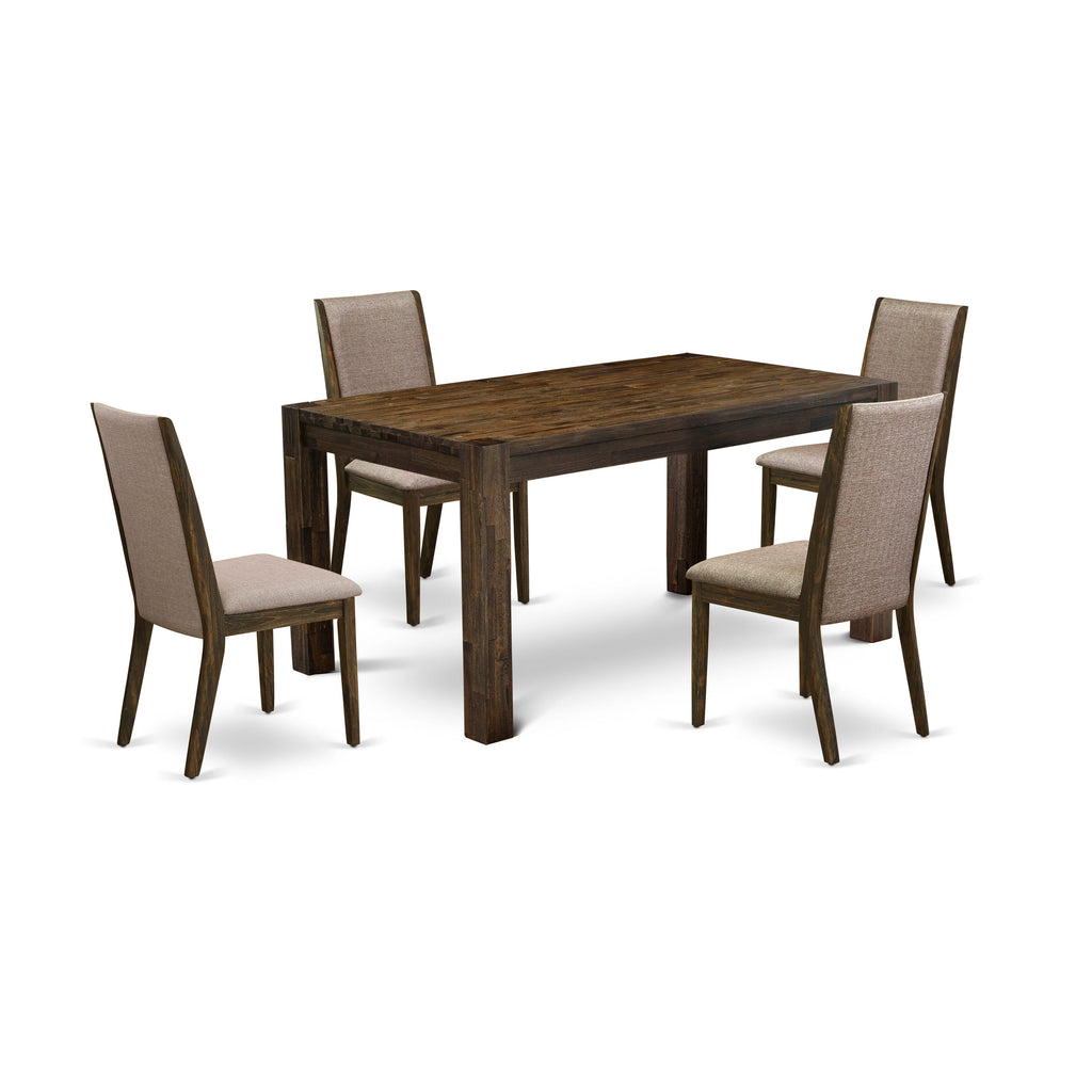 CNLA5-CH-N7 Rustic 5-Piece Dining Set Rectangular Table & 4 Khaki Parson Chairs, 36x60
