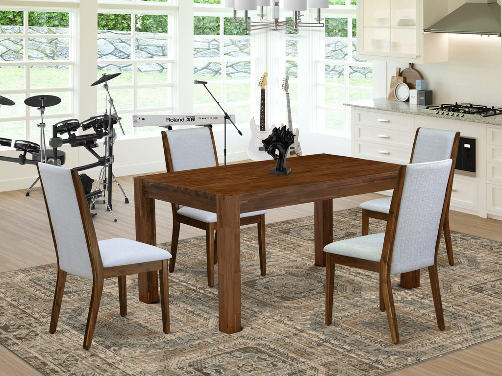 CNLA5-GX-M1 5-Piece Dining Set with Upholstered Chairs in Grey Fabric and Wooden Table - Natural Finish