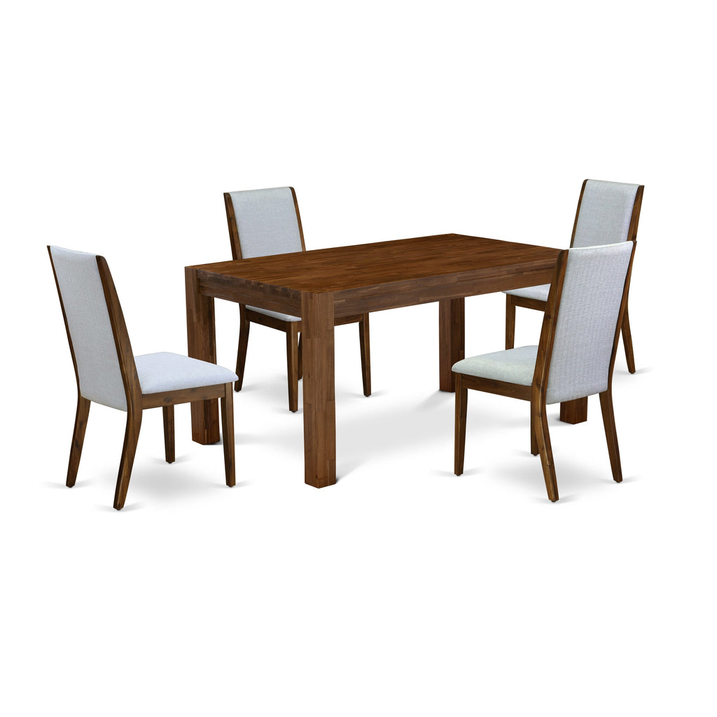 CNLA5-GX-M1 5-Piece Dining Set with Upholstered Chairs in Grey Fabric and Wooden Table - Natural Finish
