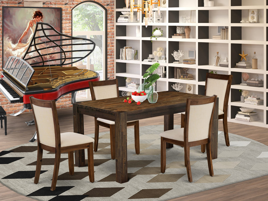 5-Piece Dining Ensemble,  CNMZ5-47-64, Features Rectangular Rustic Wood Table with Beige Upholstered Chairs