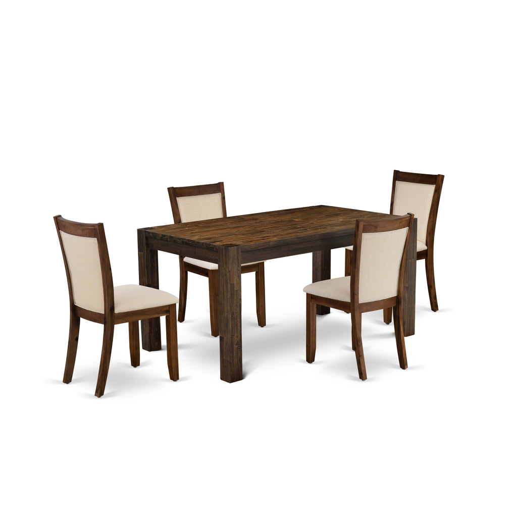 5-Piece Dining Ensemble,  CNMZ5-47-64, Features Rectangular Rustic Wood Table with Beige Upholstered Chairs