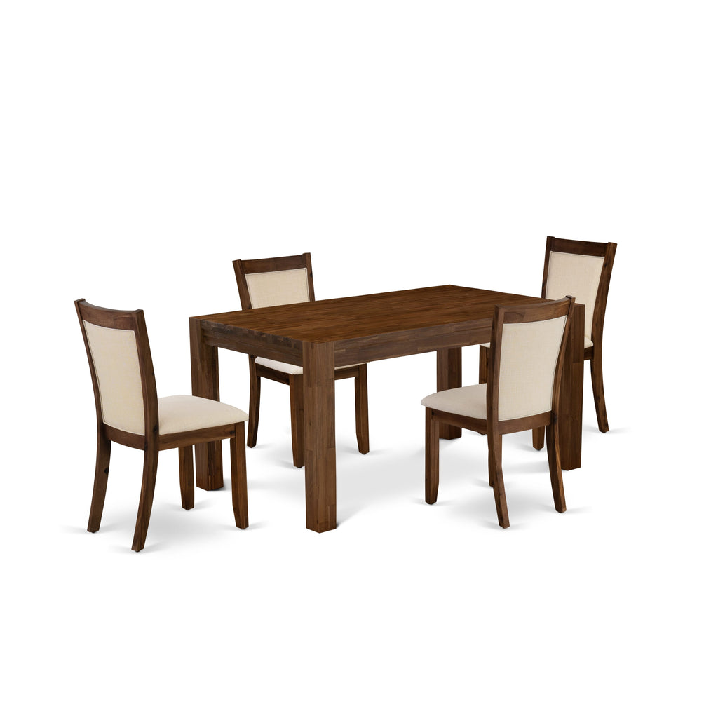 CNMZ5-Z6-OF 5-Piece Dining Suite with Walnut Finish Table and Upholstered Chairs with Light Beige Linen Fabric for Elegant Dining