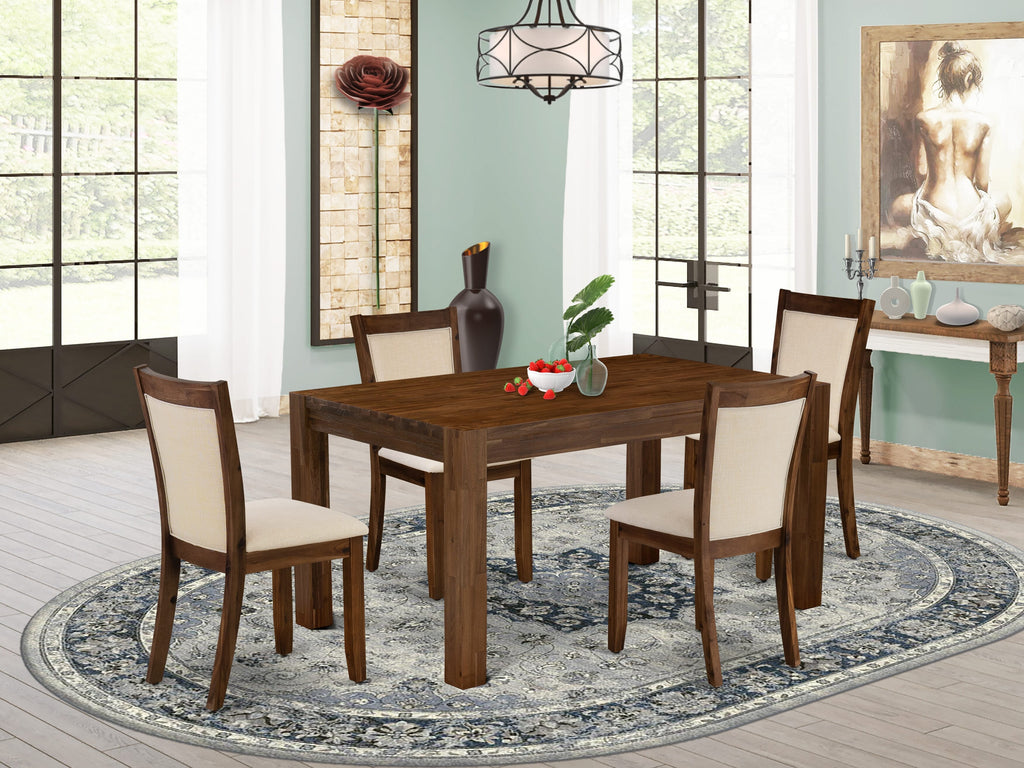 CNMZ5-Z6-OF 5-Piece Dining Suite with Walnut Finish Table and Upholstered Chairs with Light Beige Linen Fabric for Elegant Dining