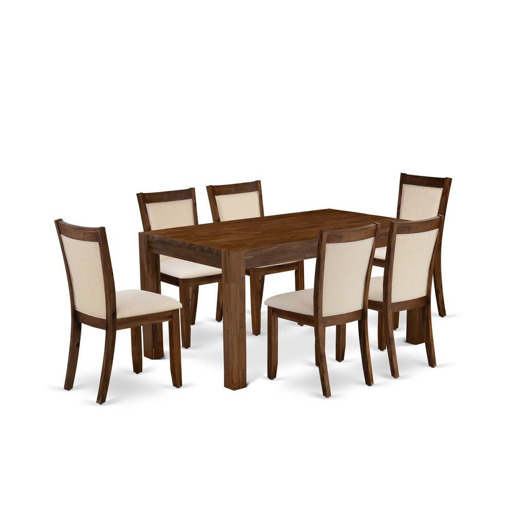 CNMZ7-MB-VY 7 Pc Modern Dining Set with Wood Rectangular Table & 6 Beige Fabric Chairs, Walnut Finish