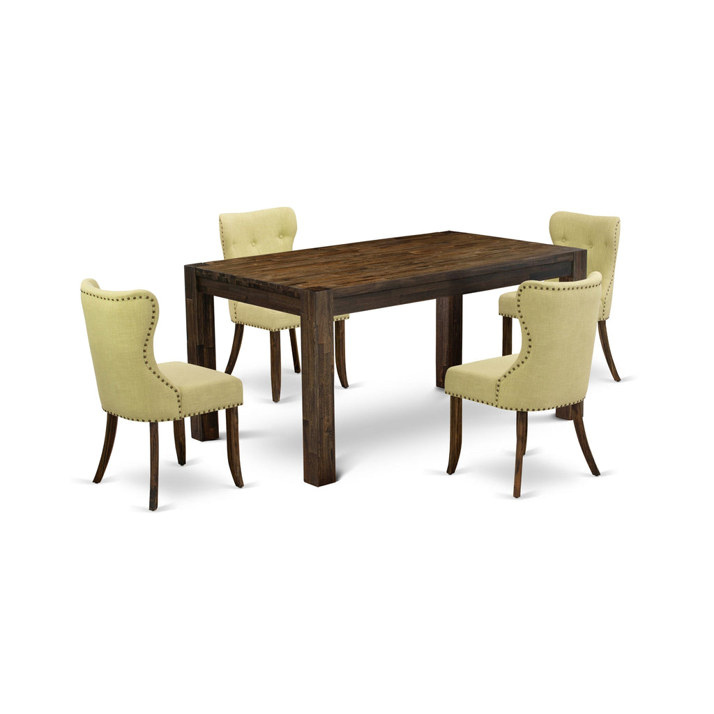 CNSI5-S9-RW Elegant 5-Piece Dining Ensemble Featuring Rectangle Table & Fabric Upholstered Chairs, Jacobean Finish