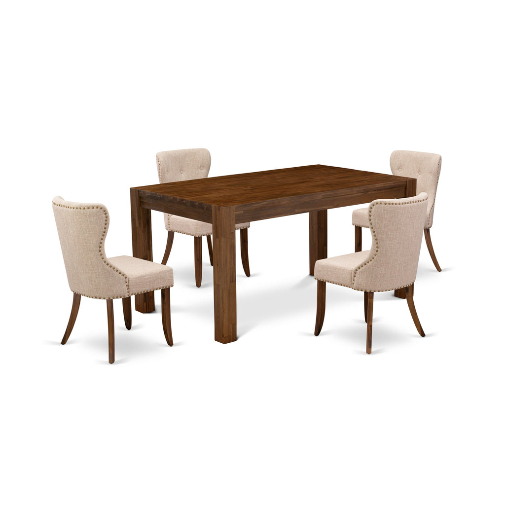 CNSI5-MK-4H Contemporary Dining Ensemble with Rectangle Table & 4 Upholstered Tan Chairs, 36x60