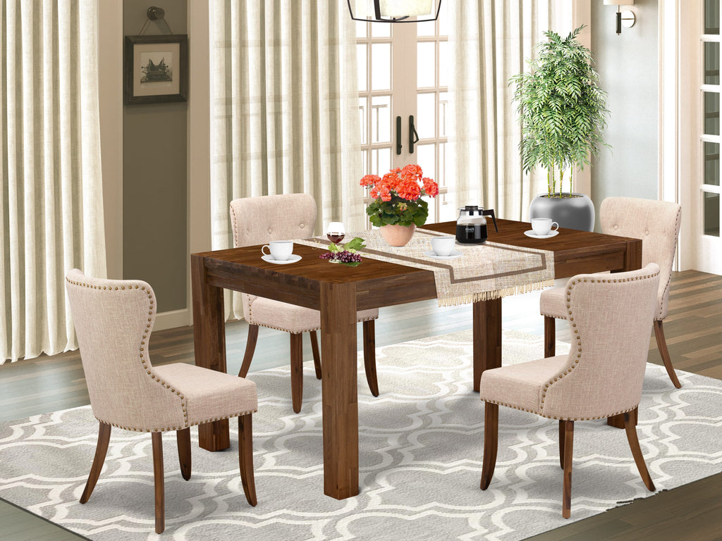 CNSI5-MK-4H Contemporary Dining Ensemble with Rectangle Table & 4 Upholstered Tan Chairs, 36x60