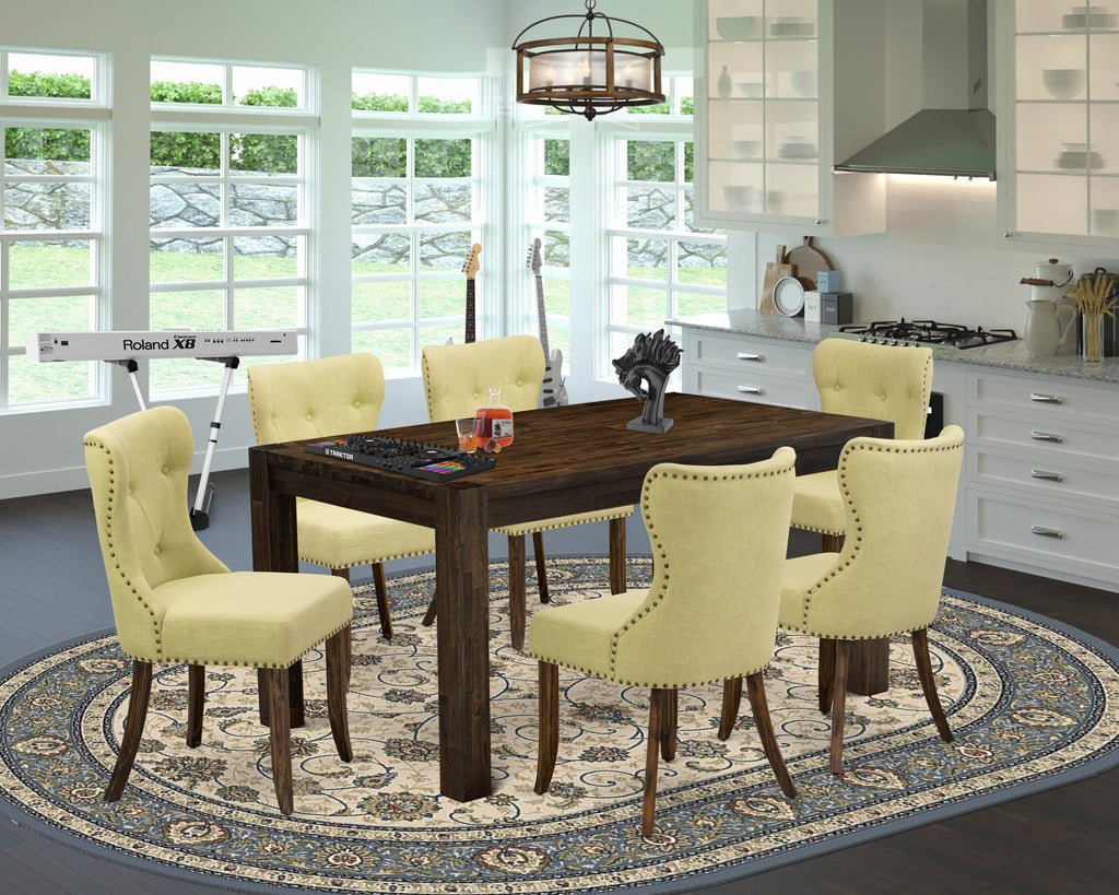 CNSI7-3H-X7 7-Piece Set with Rectangle Table and 6 Limelight Chairs in Linen Finish 36x60 Inches, Jacobean