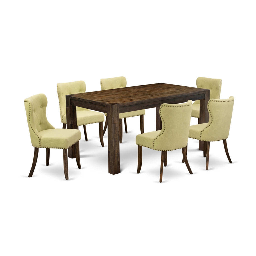 CNSI7-3H-X7 7-Piece Set with Rectangle Table and 6 Limelight Chairs in Linen Finish 36x60 Inches, Jacobean