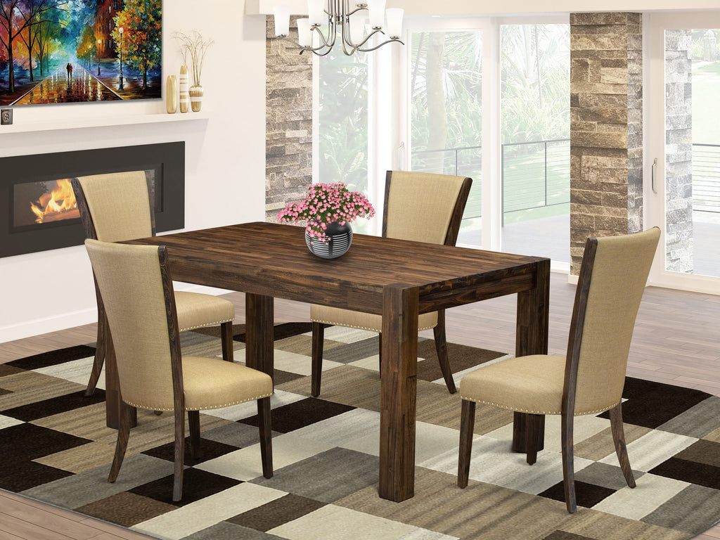 5-Piece Dining Ensemble & Jacobean Table  CNVE5-CY-Y7 Rustic Rectangle & Fabric Chairs
