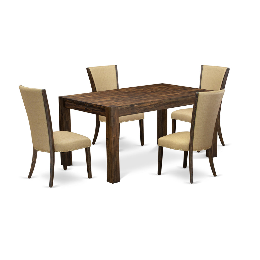 5-Piece Dining Ensemble & Jacobean Table  CNVE5-CY-Y7 Rustic Rectangle & Fabric Chairs