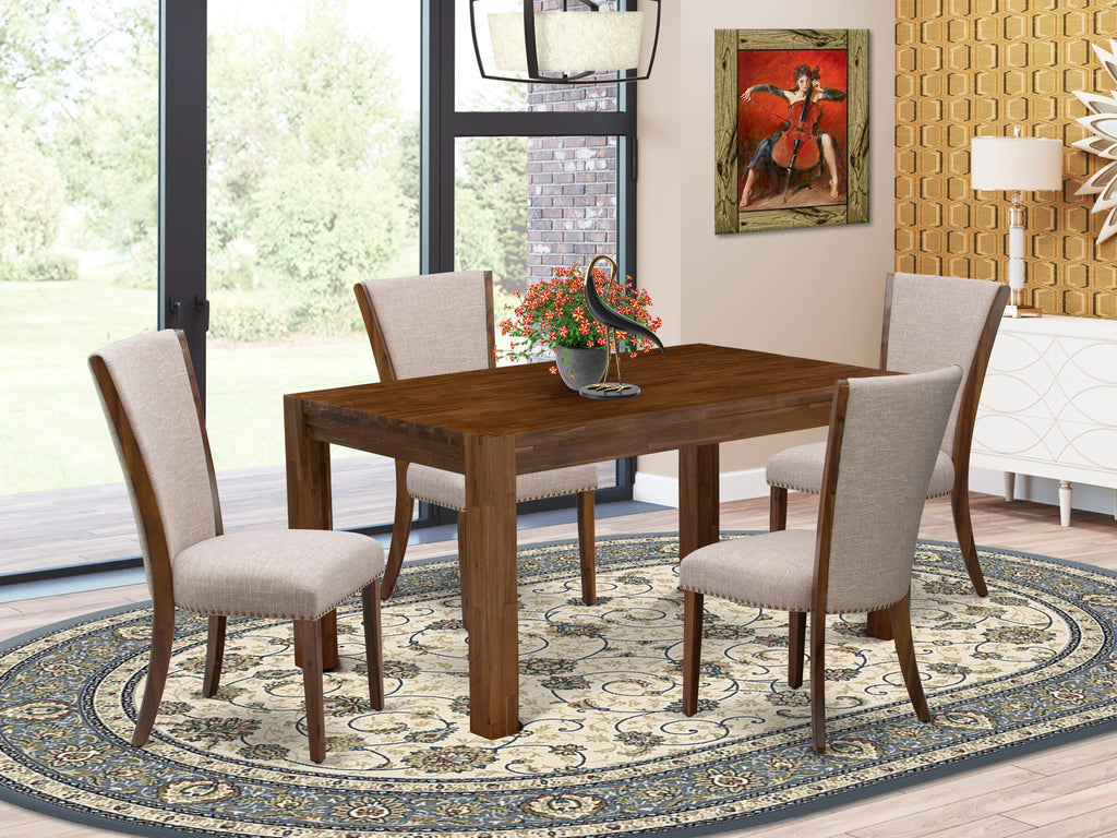 CNVE5-CA-9B Rustic Rectangular Dining Area Ensemble Table with 4 Tan Linen Chairs, 36x60