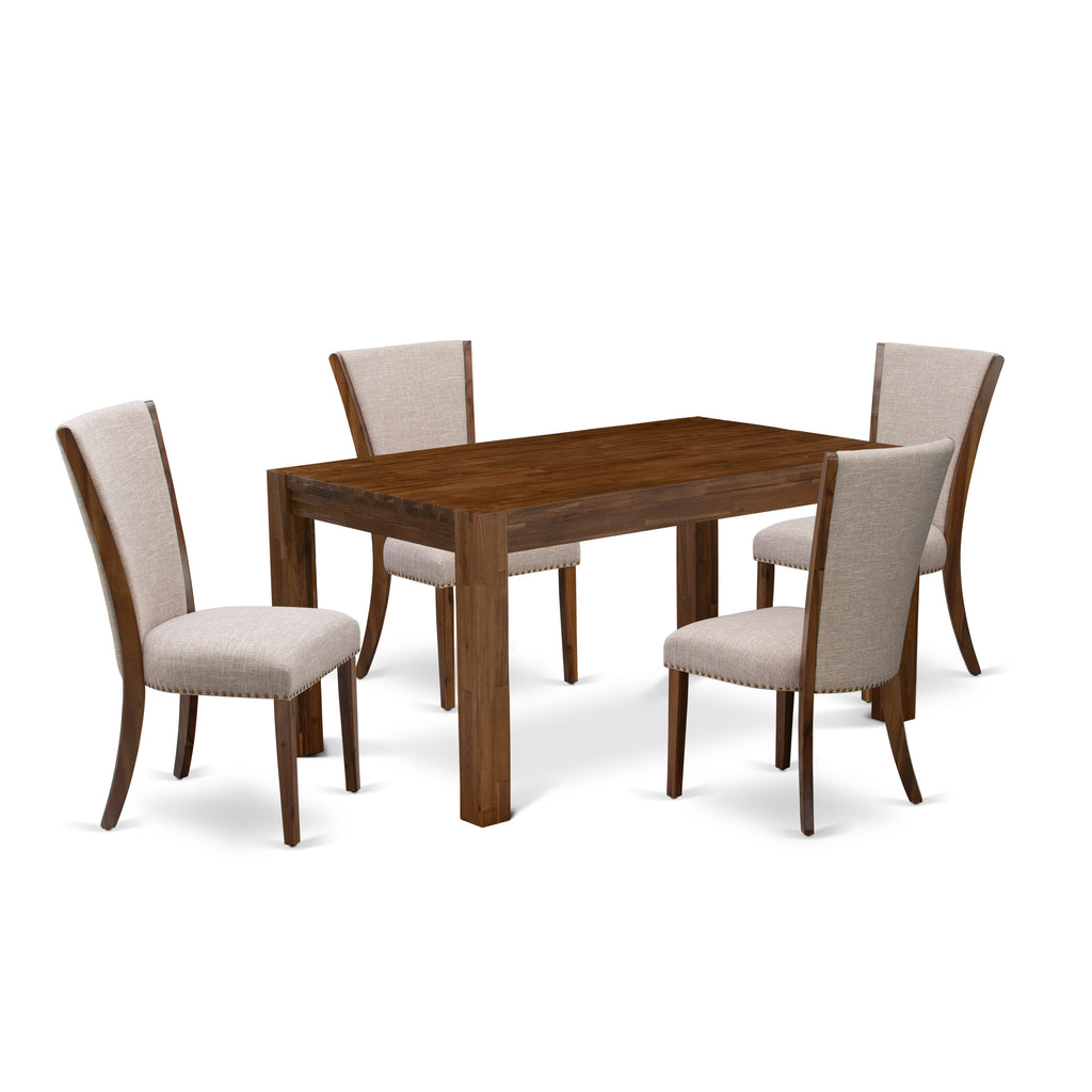 CNVE5-CA-9B Rustic Rectangular Dining Area Ensemble Table with 4 Tan Linen Chairs, 36x60