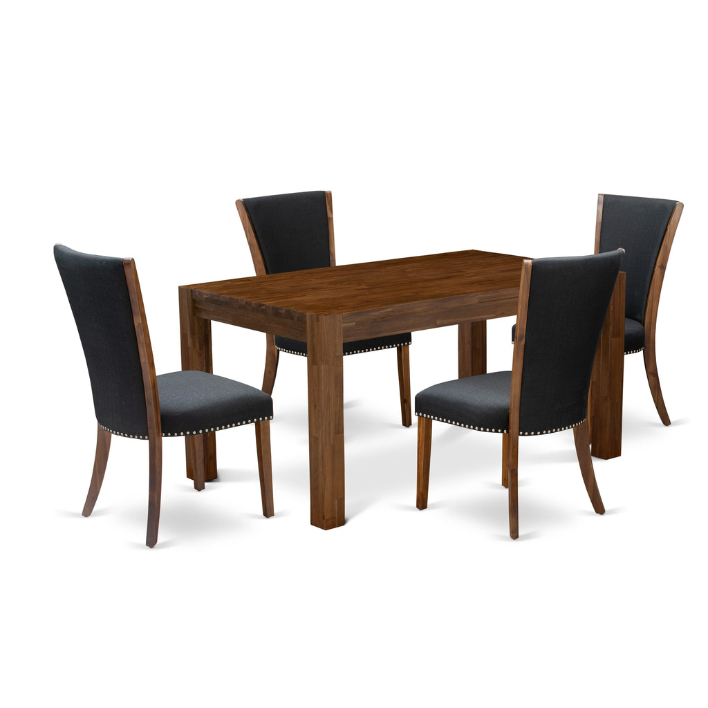 CNVE5-K5-ZB Chic 5-Piece Dining Ensemble with Stylish Rectangle Table & 4 Black Upholstered Seats, 36x60
