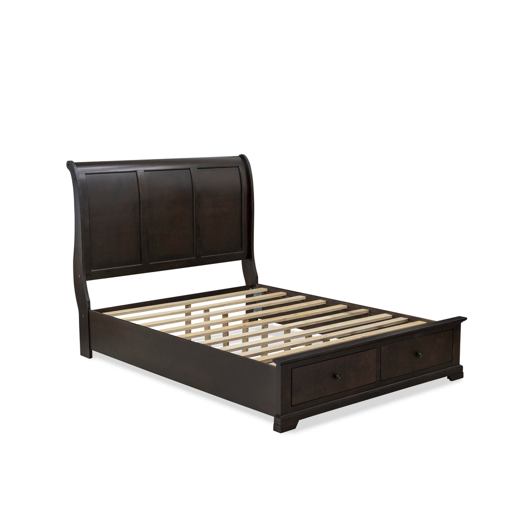Cordova CO21-8U3ASW 3-Piece Walnut Bedroom Ensemble Modern Bed Frame, Mid-Century Mirror & 6-Drawer Dresser