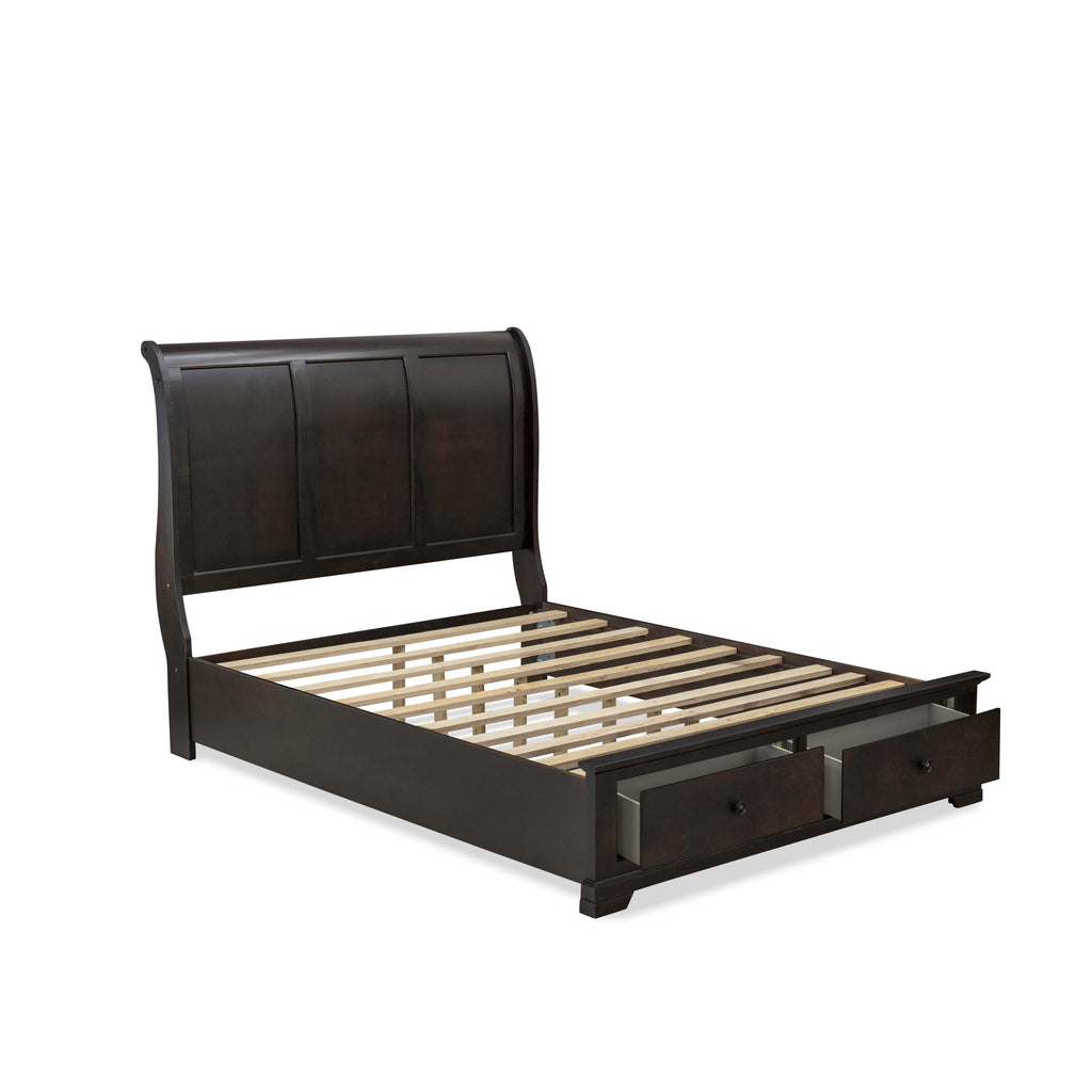 Cordova CO21-8U3ASW 3-Piece Walnut Bedroom Ensemble Modern Bed Frame, Mid-Century Mirror & 6-Drawer Dresser