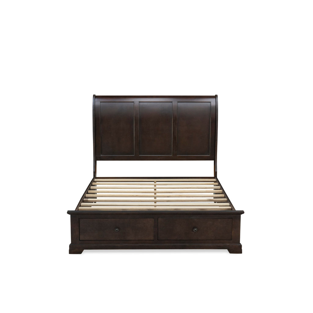 Cordova CO21-8U3ASW 3-Piece Walnut Bedroom Ensemble Modern Bed Frame, Mid-Century Mirror & 6-Drawer Dresser