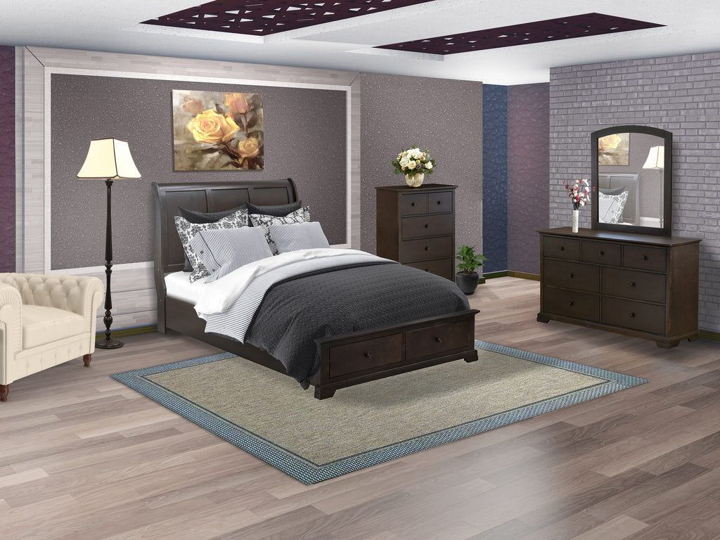CO21-GS7327 Elegant Cordova 4-Pc Bedroom Ensemble with Queen Platform, Dresser, Mirror & Chest in Walnut