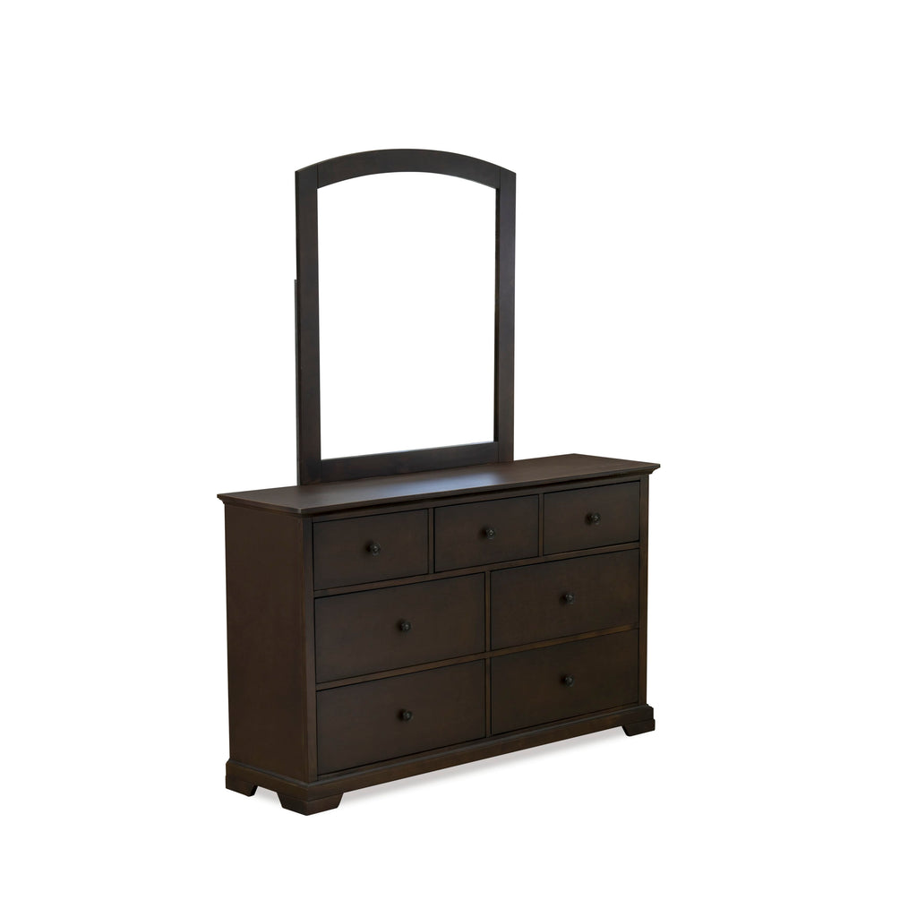 Cordova CO21-8U3ASW 3-Piece Walnut Bedroom Ensemble Modern Bed Frame, Mid-Century Mirror & 6-Drawer Dresser